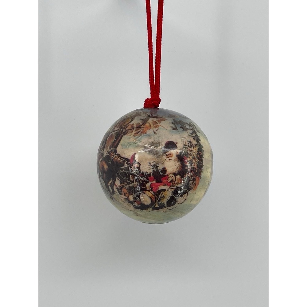 VTG Santa Claus Christmas Ornament Decoupage Ball Handmade Style Holiday Decor